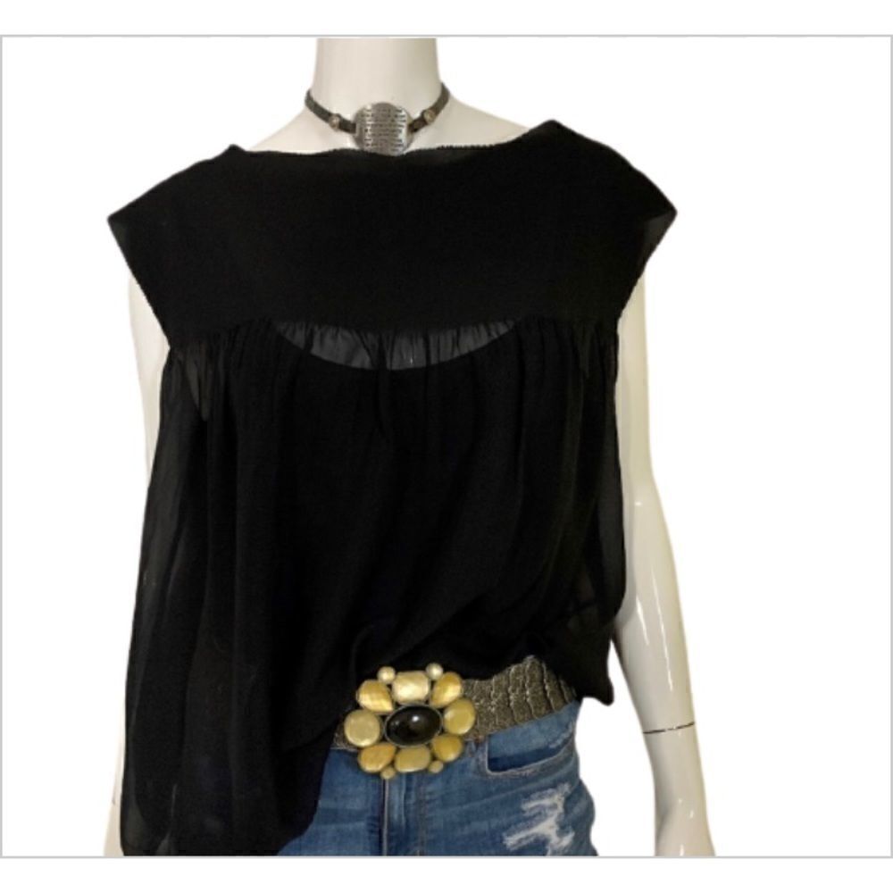 Vince Sheer Silk Cap‎ Sleeve Black Top - S